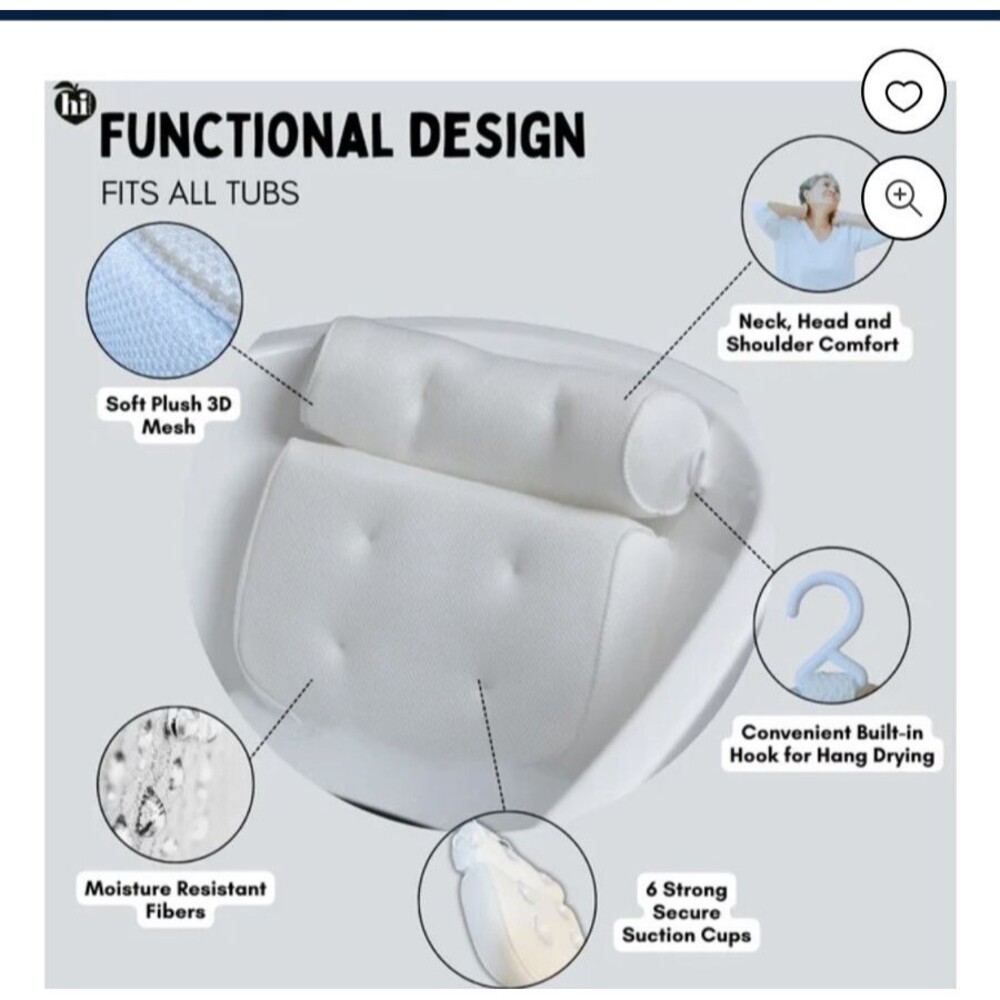 Hi Peach Layne Comfort Cloud Bath Pillow, White NEW!! - Picture 3 of 8